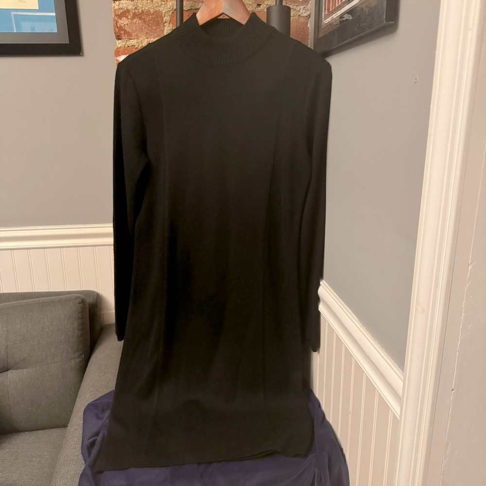 Herve Benard Vintage Black Sweater Long Sleeve High Neck Dress